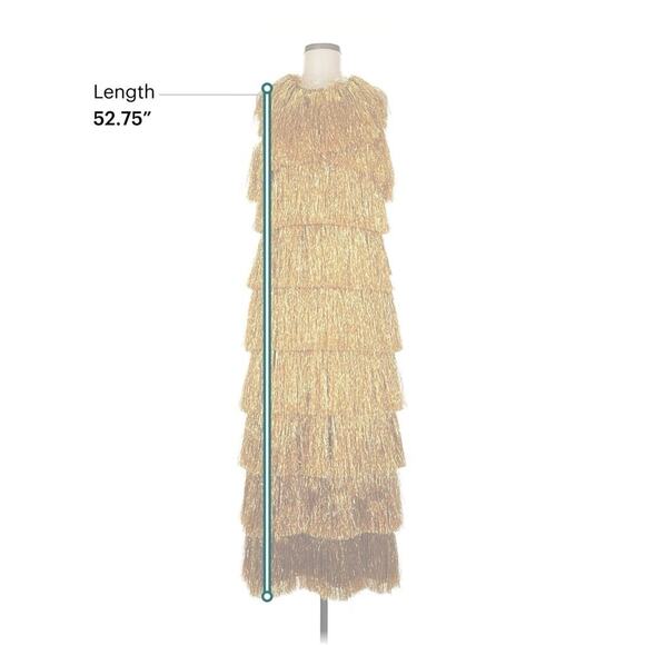 NWT Never Fully Dressed Gold Fringe Maxi Dress Tinsel Maxi 6 - Picture 6 of 7